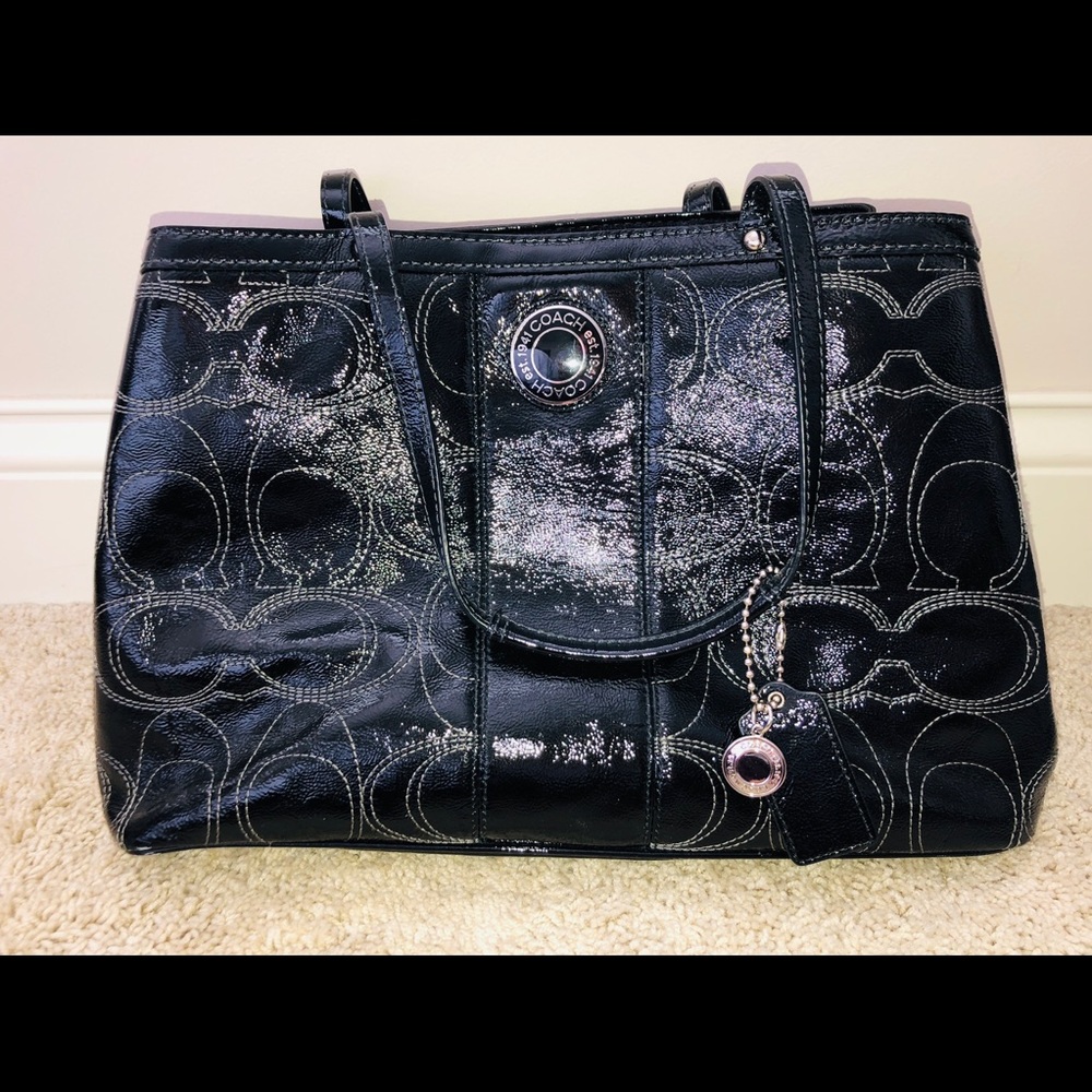 Black Coach Handbag w/ Infamous White C Stitching